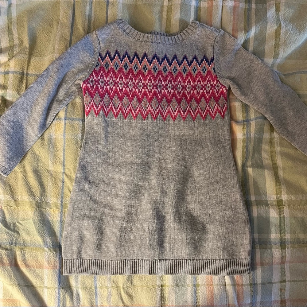 Gray Sweater with Colorful Pattern
